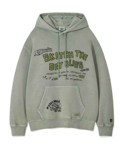 Dying typo Graphic Hooded Sweat Khaki