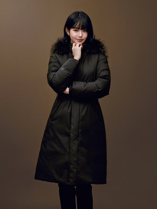 La Belle (Label) Women's W/S Cashmere Long Coat Down Jacket (HOOD)_Black