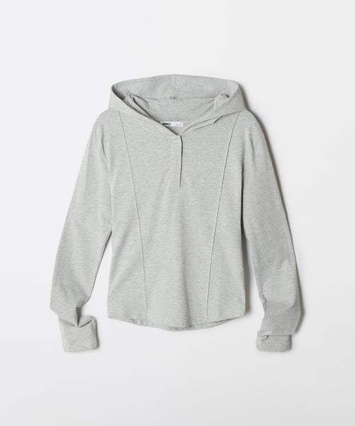 [Cotton Spandex] Hooded snap long-sleeved T-shirt_SPLWF49GY2