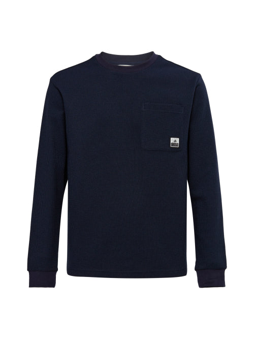 WAFFLE (Waffle) Men's Long-Sleeved Round T-Shirt_Dark Navy