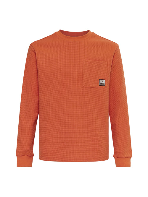 WAFFLE (Waffle) Men's Long-Sleeved Round T-Shirt_Burnt Orange