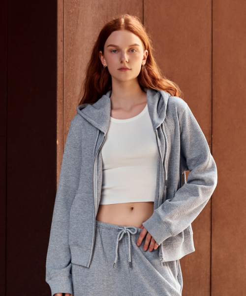 Women's Waffle Hood Zip-Up_SPMZF49G02