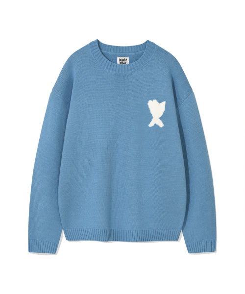 One Point Pullover Knit Blue
