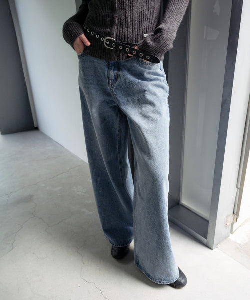DAMAGE WIDE DENIM PANTS BLUE