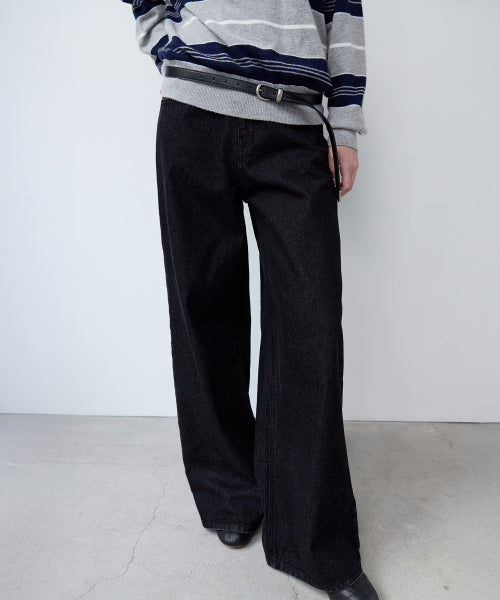 DAMAGE WIDE DENIM PANTS BLACK