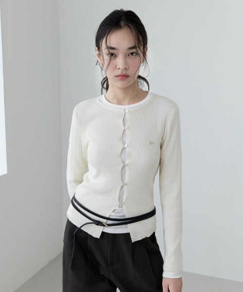 BUTTON POINT SLIM CARDIGAN IVORY