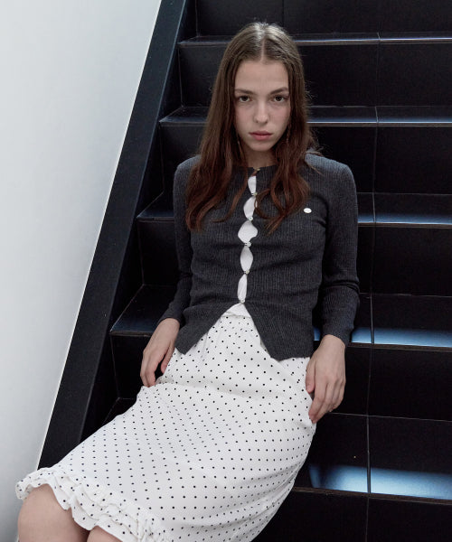 BUTTON POINT SLIM CARDIGAN CHARCOAL