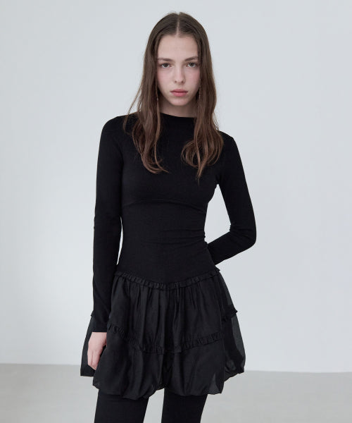 BALLOON JERSEY DRESS BLACK