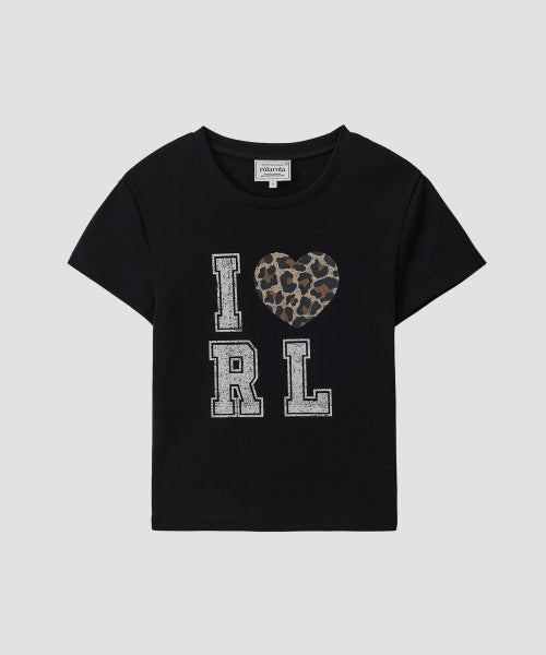 LEOPARD HEART T-SHIRT BLACK