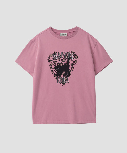 LEOPARD HEART CAT PIGMENT T-SHIRT INDIE PINK