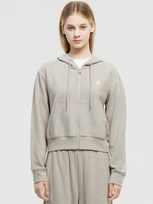 Soft Ribbed Hoodie Zip-Up - W_Beige