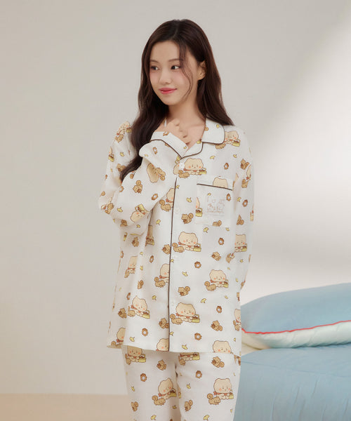 [Crushed Bear] Crumbled Long-Sleeved Pajamas (IVORY)_SPPPF49U03