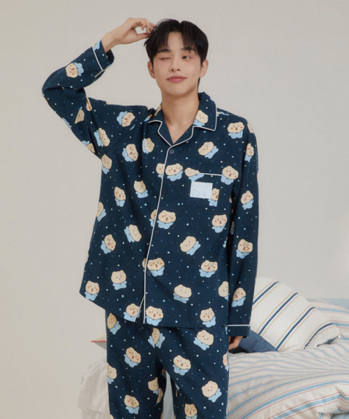 [Crushed Bear] Crumbled Long-Sleeved Pajamas (NAVY)_SPPF49U03