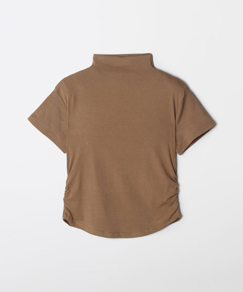 Mock neck shirring short-sleeved T-shirt_SPRWF49G01