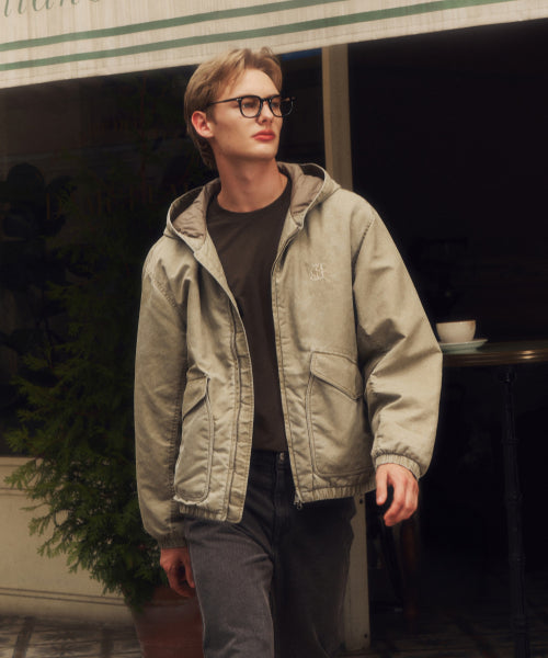 Washed Hoodie Jacket - M_Beige