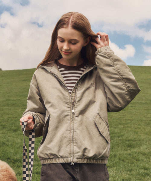 washed hoodie jacket - W_Beige