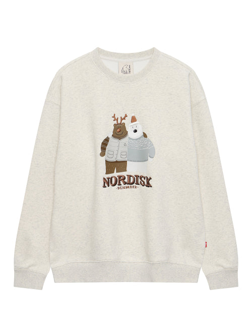 Best Friend Cartoon Turtleneck Bear Fleece-Lined Sweatshirt - U_OATMAL MELANGE