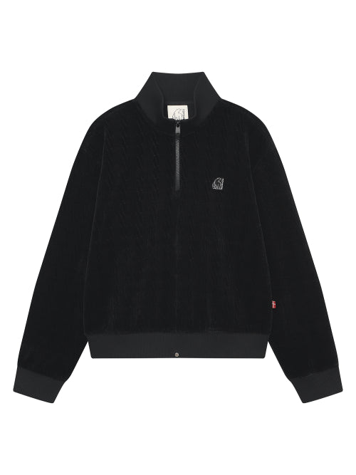 Cable Jacquard Semi Zip-Up Sweatshirt - W_Black