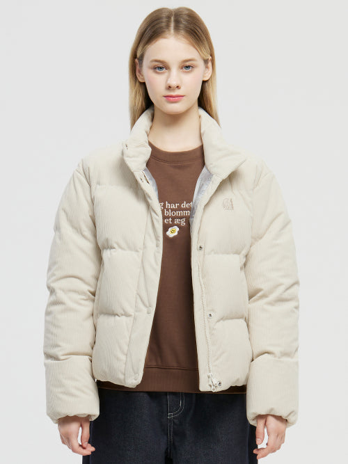 Corduroy puffer crystal-down jumper - W_OATMAL