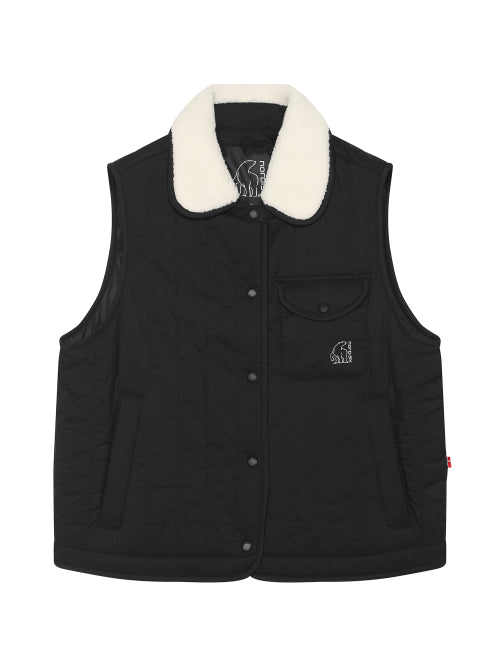 Detachable Collar Quilting Vest - W_Black