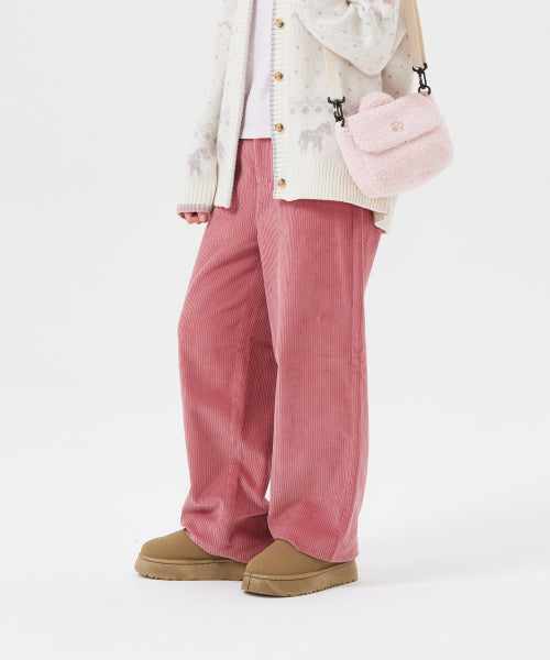 Women's corduroy semi-wide pants pink