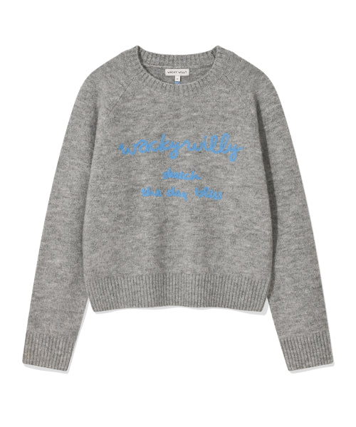 Women's Hairy Lettering Embroidery Pullover Gray