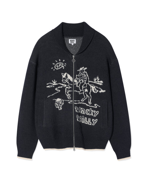 Western graphic cardigan navy
