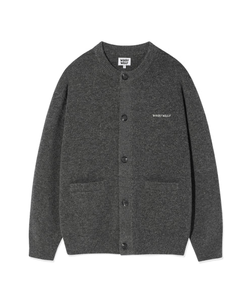 Typo Logo Round Neck Cardigan Charcoal