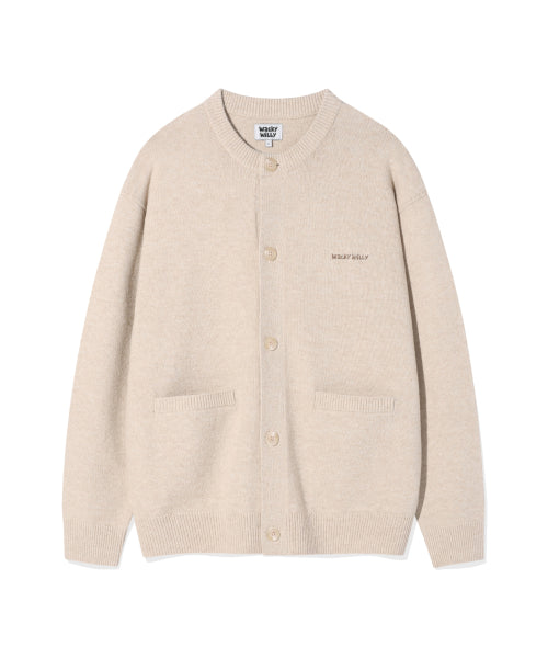 Typograph Logo Round Neck Cardigan Beige