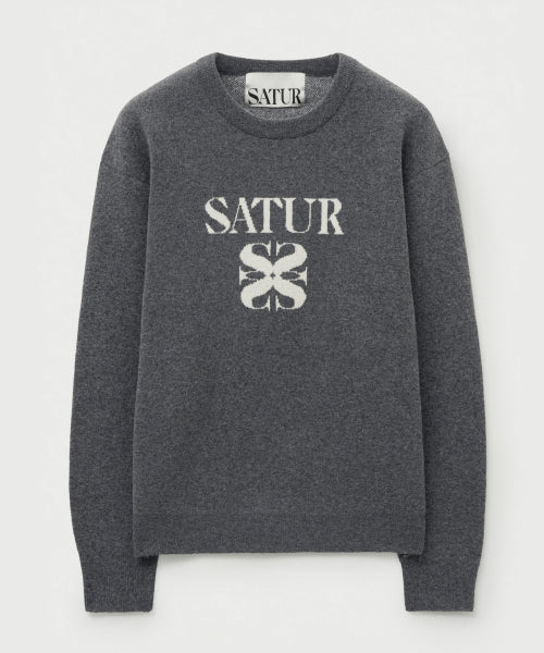Basic Logo Jacquard Crew Neck Knit Charcoal