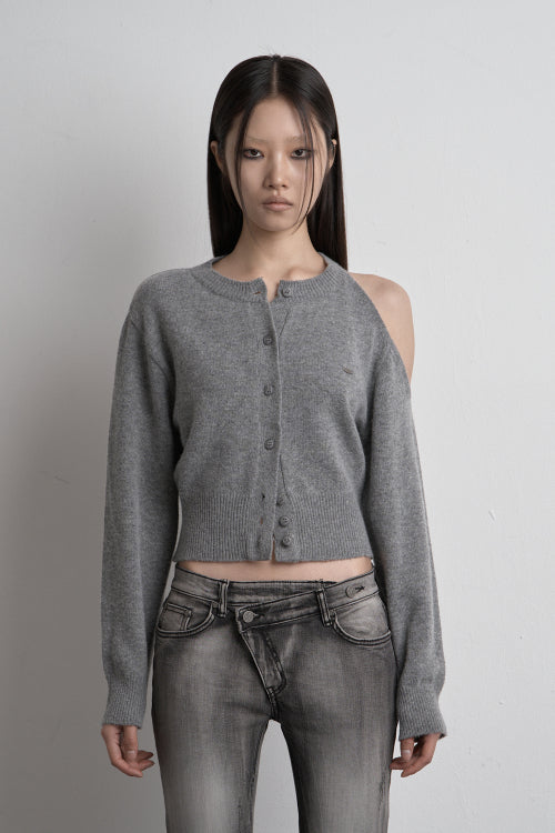 SHOULDER SLIT KNIT CARDIGAN GRAY
