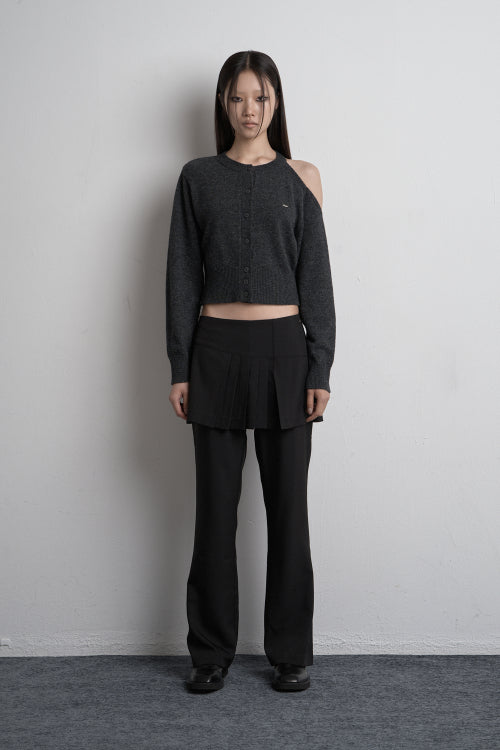 SHOULDER SLIT KNIT CARDIGAN CHARCOAL