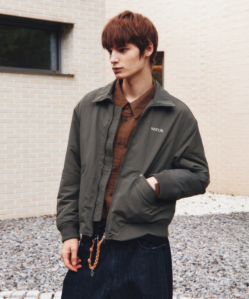 Maron Nylon Padded Bomber Jacket Khaki