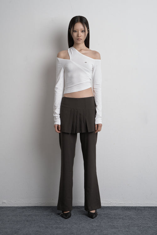 SHIRRING UNBALANCED LONG SLEEVE WHITE