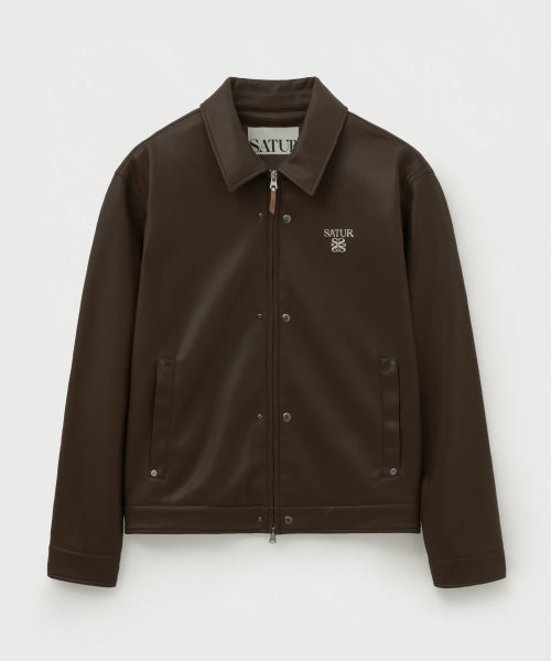 Teo Synthetic Leather Collar Jacket Brown