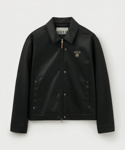 Teo Synthetic Leather Collar Jacket Black