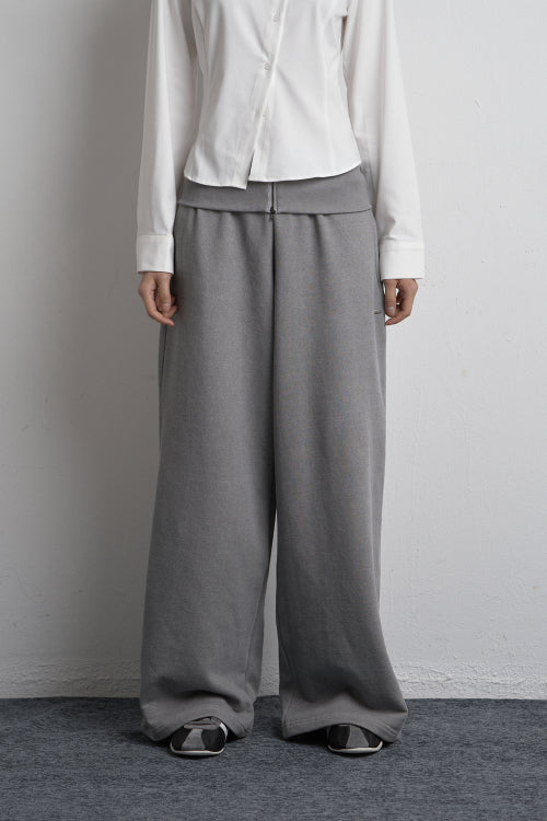 FOLD ZIPPER WIDE SWEATPANTS GRAY
