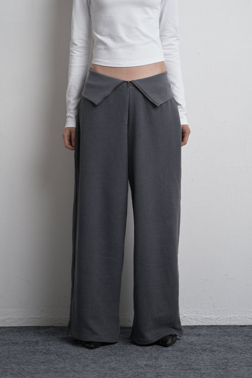 POLD ZIPPER WIDE SWEATPANTS ASH BLUE