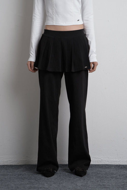 BANDING PLEATED SKIRT PANTS BLACK
