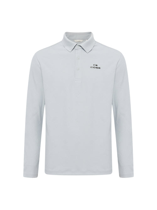 JACQUARD U (Jacquard U) Men's Long Sleeve Polo T-shirt_Snow gray