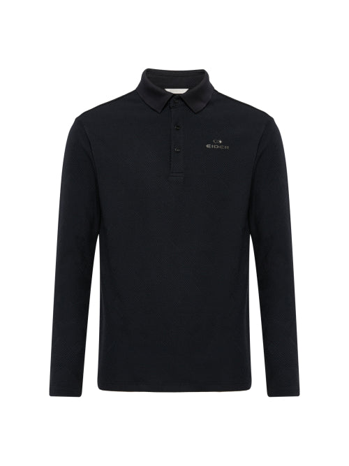 JACQUARD U (Jacquard U) Men's Long Sleeve Polo T-shirt_Black
