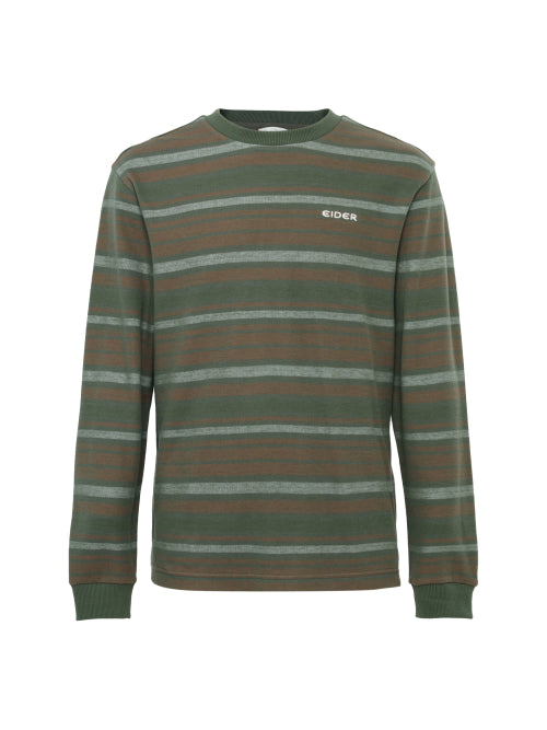 RIDGE (Ridge) Men's Long Sleeve Stripe Round T-Shirt_Dark Khaki