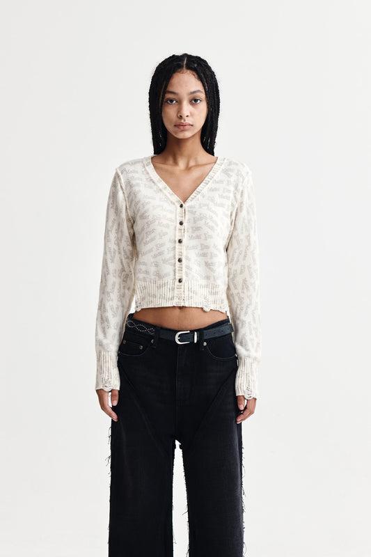 ALL OVER LOGO CROP CARDIGAN IN IVORY