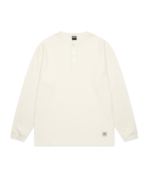 HENLEY NECK WAFFLE LONG SLV TEE ivory