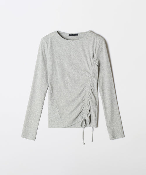 Boat neck shirring long-sleeved T-shirt_SPLWF49W04