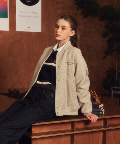 Varsity Jacket - W_OATMEAL MELANCE