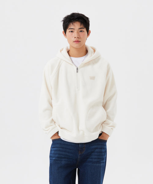Fleece Hood Half Zip-Up Cream
