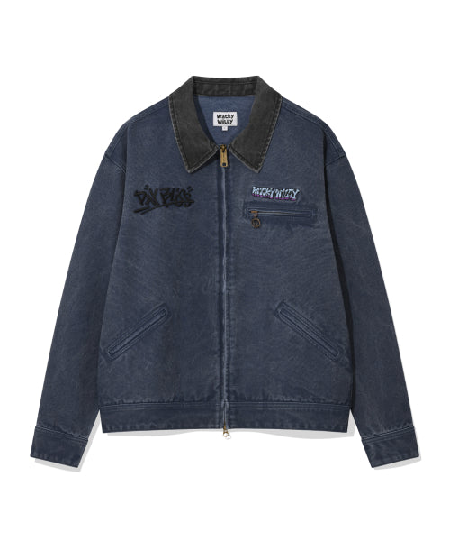 collar coloring work jacket blue