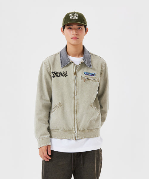 Collar Color Work Jacket Beige