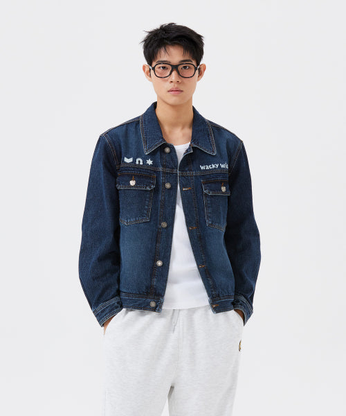 Graphic washed denim tracker blue